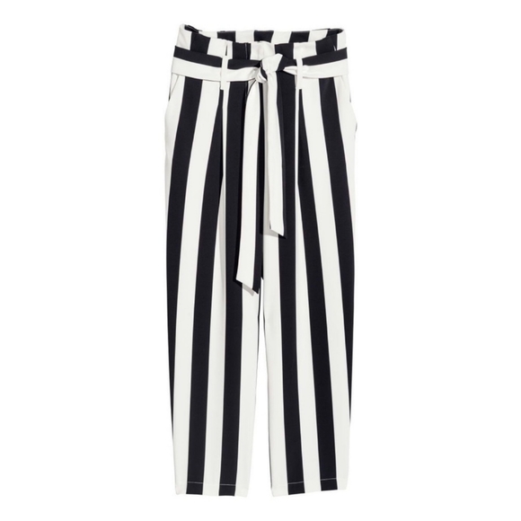 H&M Pants - H&m black and white striped belted pants trousers